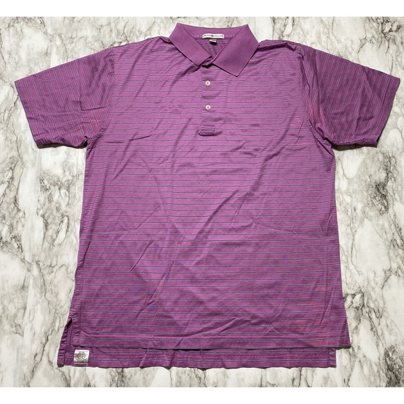 Peter Millar Golf Polo Mens Shirt Size L  Purple Black Stripped Short Sleeve - Picture 1 of 9